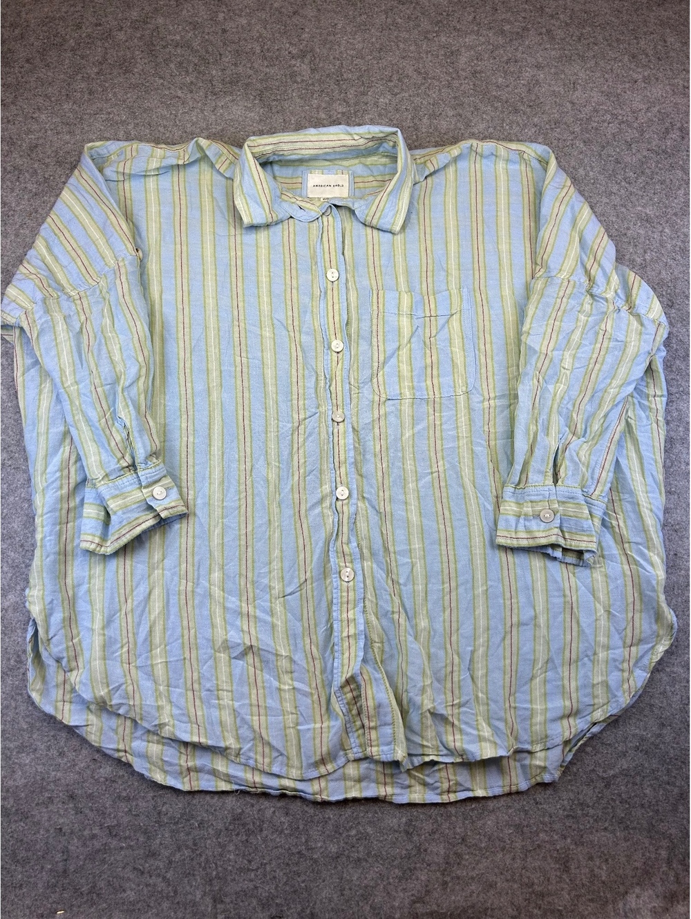 American Eagle Button-Up Shirt Women XS Oversize Striped Casual Summer Boyfriend